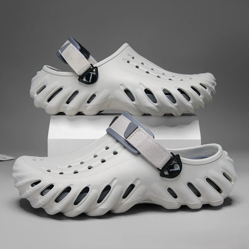 夏季新款男士休闲洞洞鞋厚底防滑eva时尚圆头室内外沙滩包头凉拖