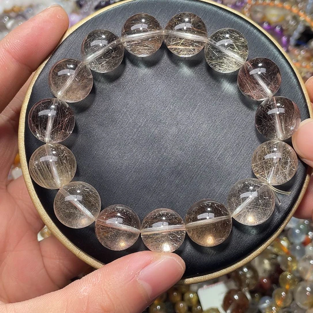 水晶手串未镶嵌彩发晶14+