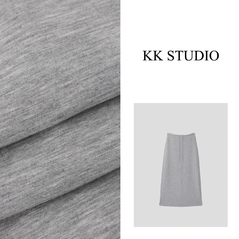 淇老板KK Studio夏季新款百搭休闲简约抽绳松紧腰直筒半身裙9165