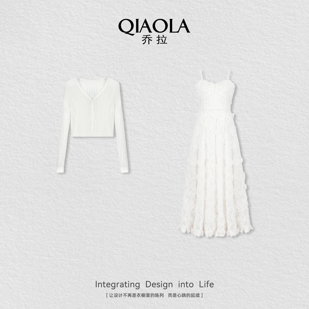 QIAOLA/乔拉【晶莹梦境】夏新款蝴蝶结清凉透气显瘦吊带连衣裙