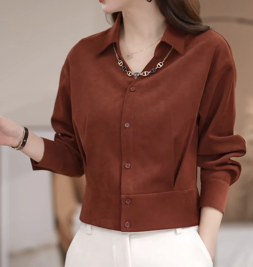 MIAO | 冬款加厚褶皱收腰修身V领亲肤时尚百搭衬衫RY762216