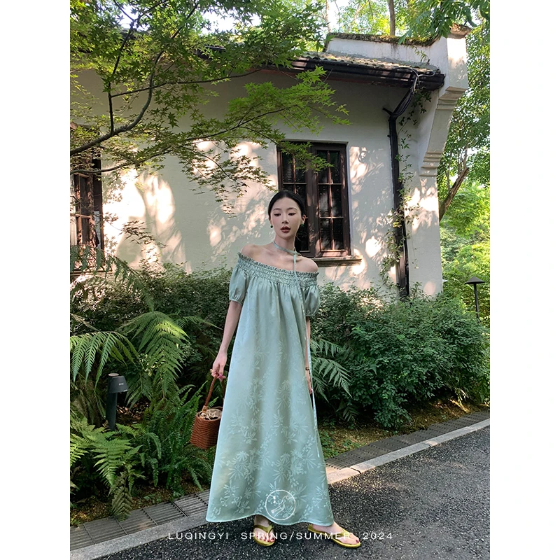 鹭青一现货【桑榆非晚】重工提花气质连衣裙L24L1970H