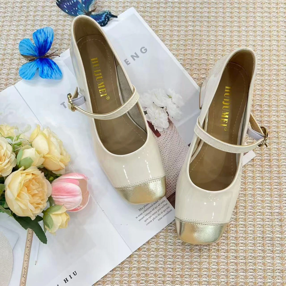 3722  新款法式浅口粗跟百搭玛丽珍鞋