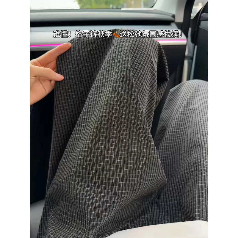 肌理感老钱风泡泡纱格子裤子男早秋2025新款美式直筒宽松休闲长裤