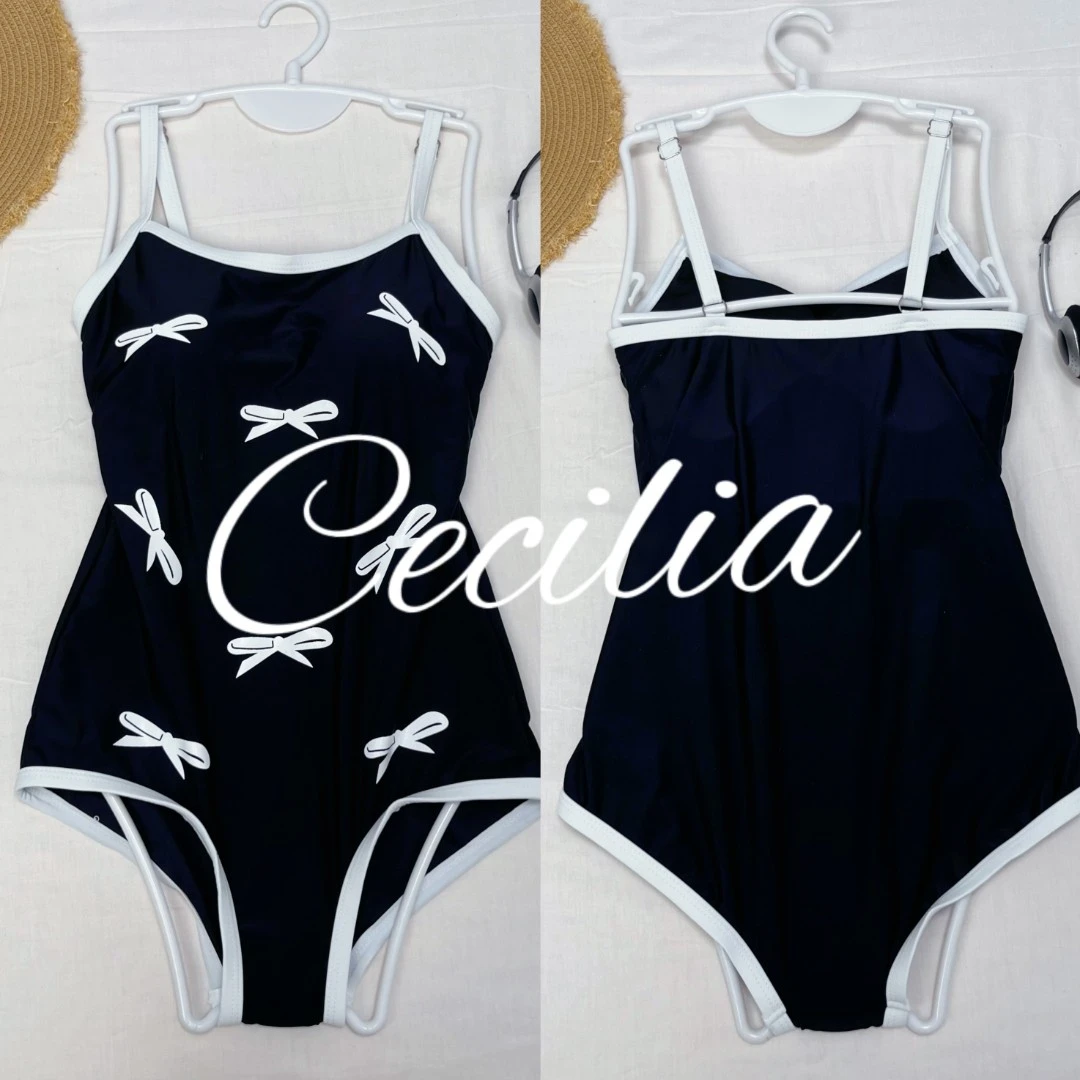 【黑蝴蝶结】可爱蝴蝶结连体三角泳衣少女修身显瘦专业训练游泳馆