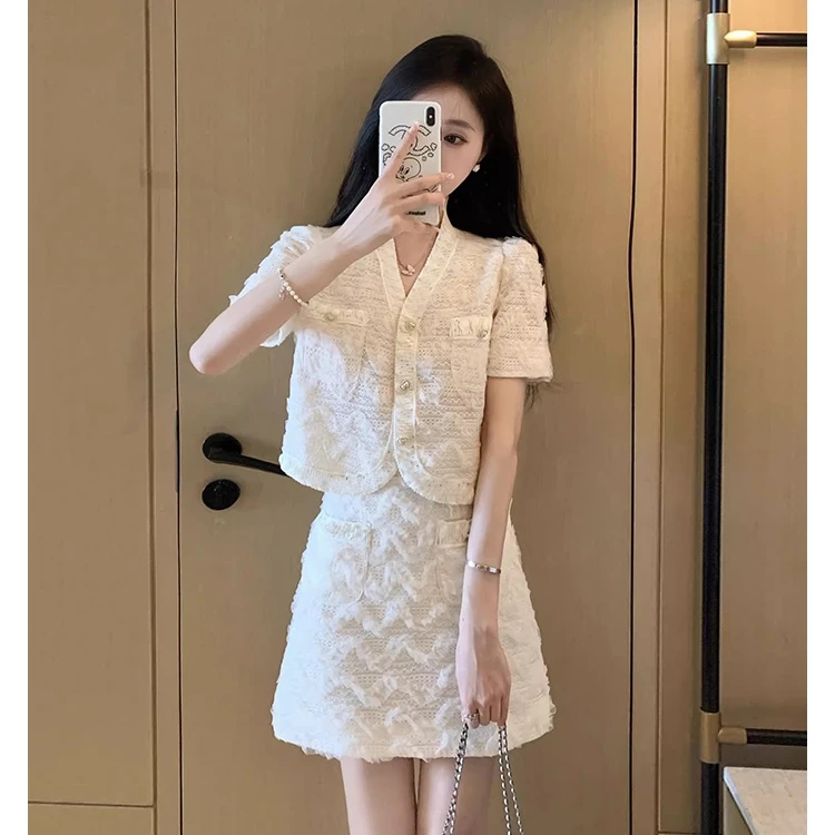 【宝藏】微胖大码新款小香套装女夏季时尚气质上衣半身裙两件套