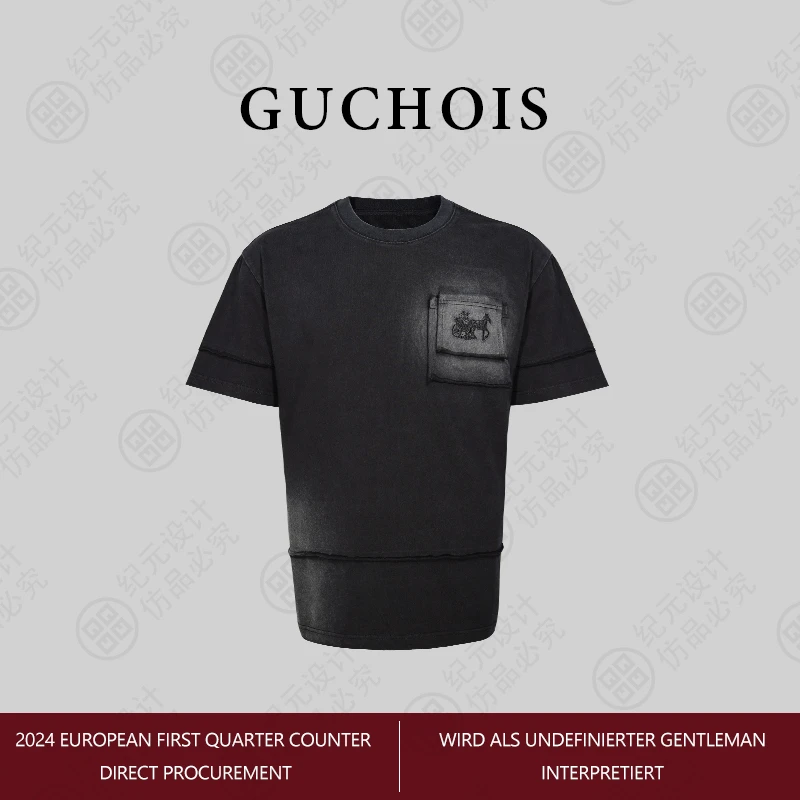 GUCHOIS【 卫冕者水洗做旧 100%纯棉】重工刺绣工艺短袖T恤 GU182