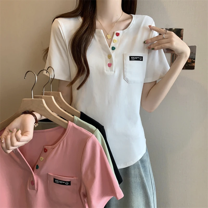 M大码女装2025夏季新款胖mm显瘦上衣洋气减龄别致小众正肩短袖T恤