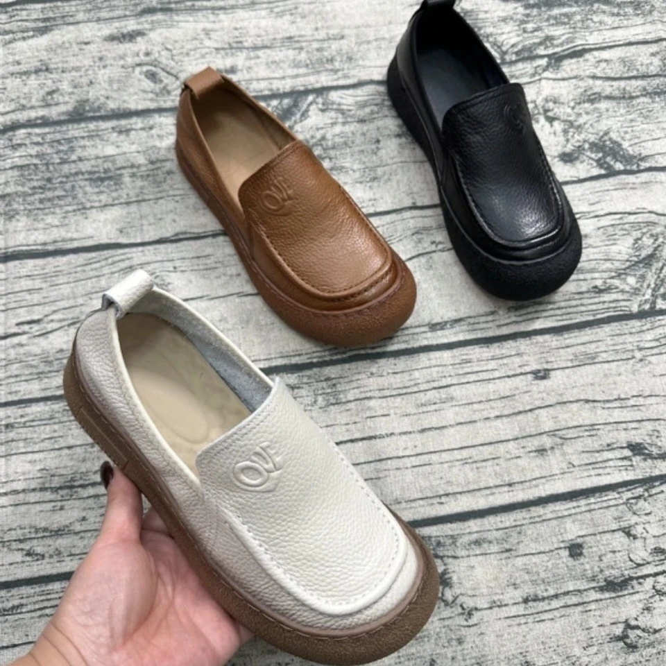 复古牛皮圈地简约豆豆乐福鞋