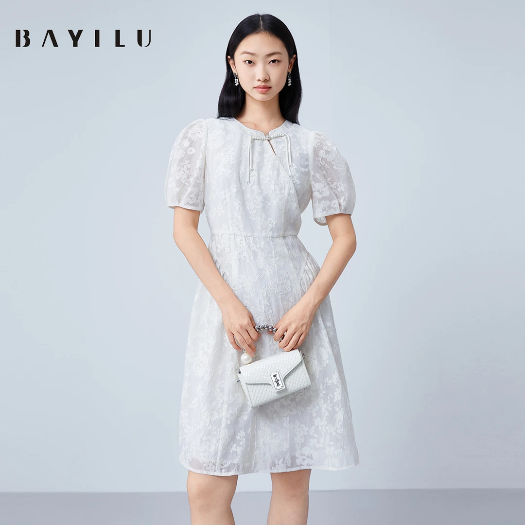 【小铃铛】芭依璐夏季连衣裙女国风泡泡袖改良旗袍裙90L7708