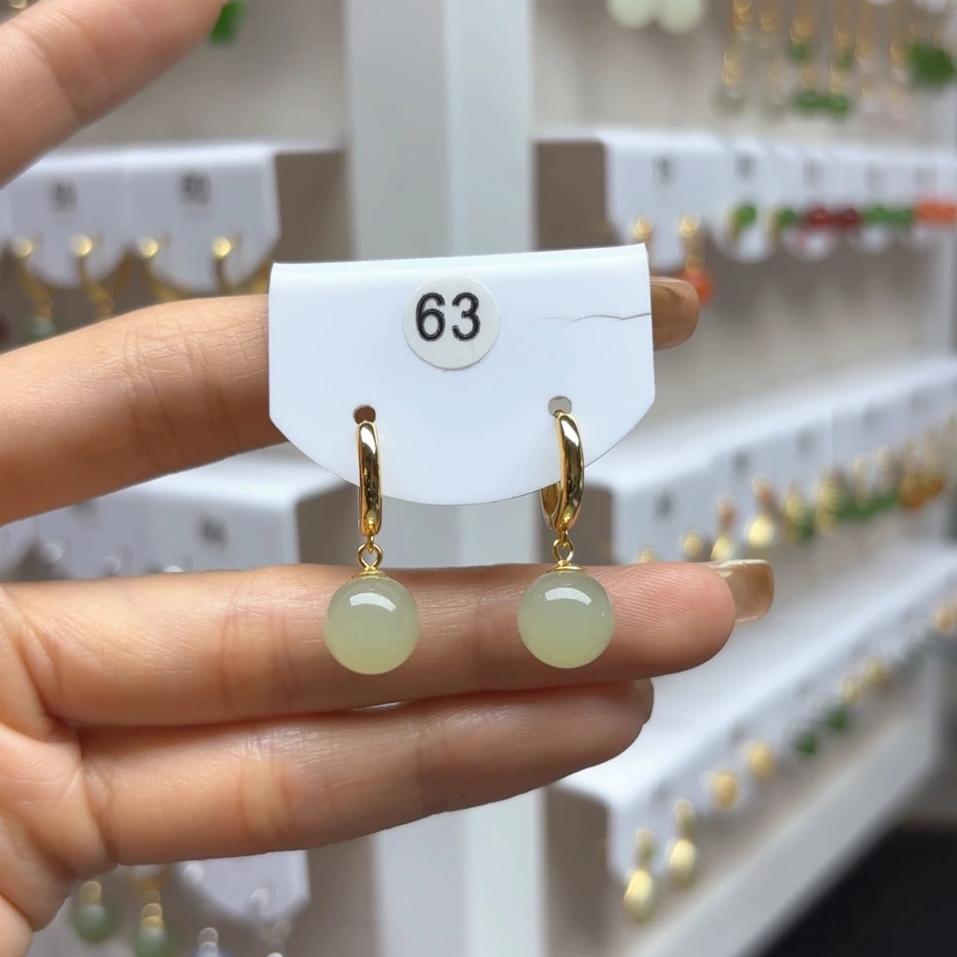 和田玉银S925镶嵌耳饰2