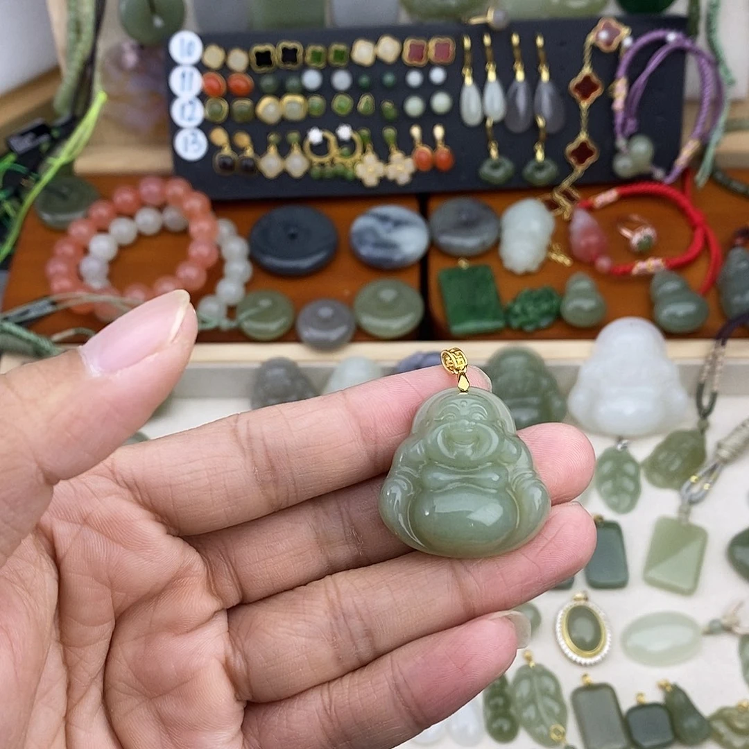 和田玉银S925镶嵌吊坠(不含链)