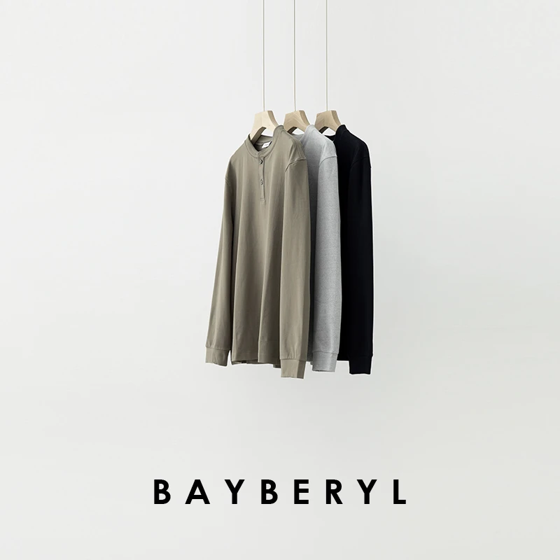 停售-BAYBERYL老贝家属半门襟圆领百搭简约长袖25秋T恤9NT5I2042