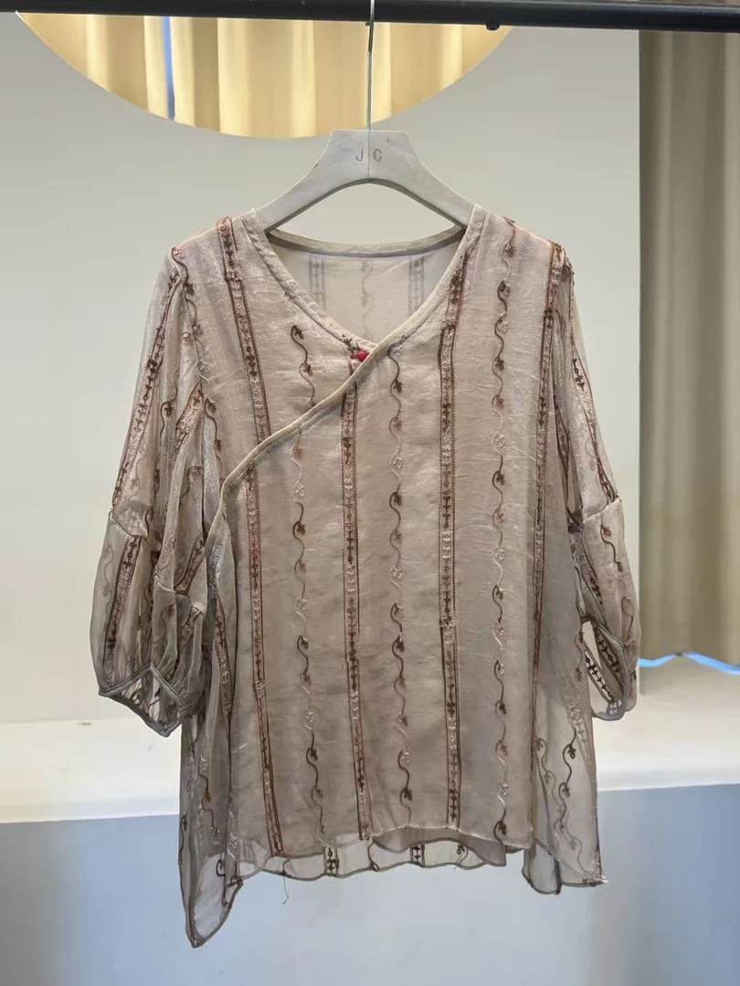 1001 减龄晋制百搭圆领汉服女装外衣时尚提花中袖秋季