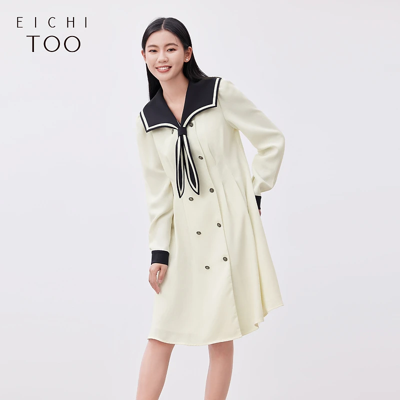 爱居兔肌理感拼接面料中款连衣裙EQLCJ1N010A