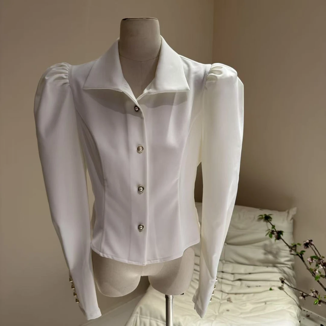 2025秋季新款法式优雅宫廷风白色衬衫S25008