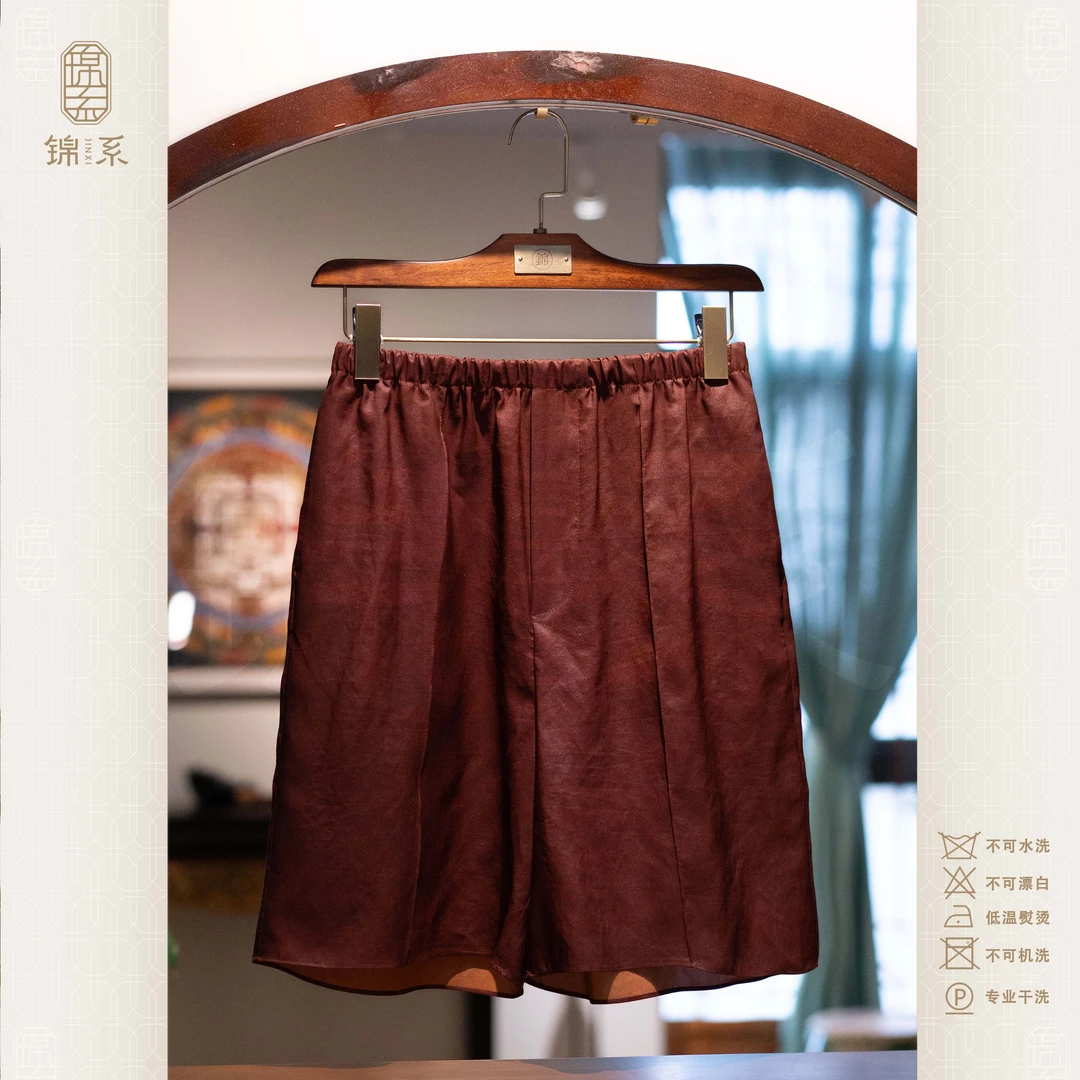 【锦系】香云纱新中式国风桑蚕丝松紧腰短裤K-382793-XYS6113914