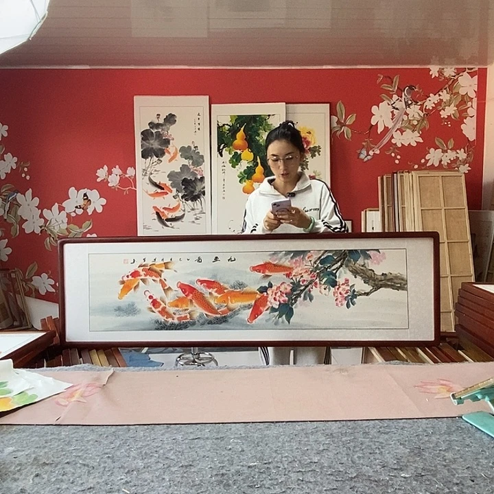 国画手写手绘带框包邮国画作品47✖️162