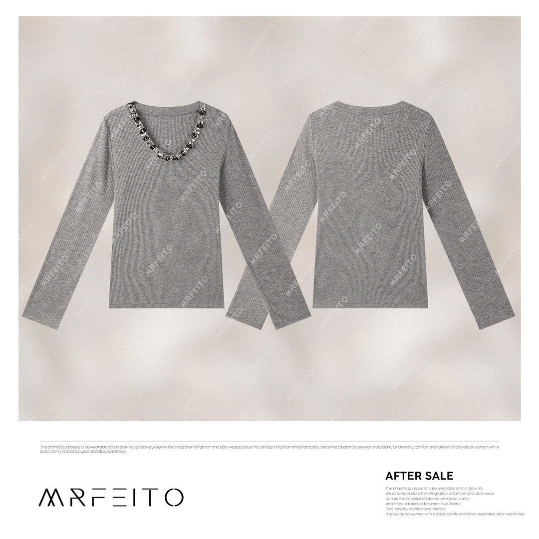 【优雅格调】2025春季新款透气钉珠灰色休闲女款毛衣H16M02C30863