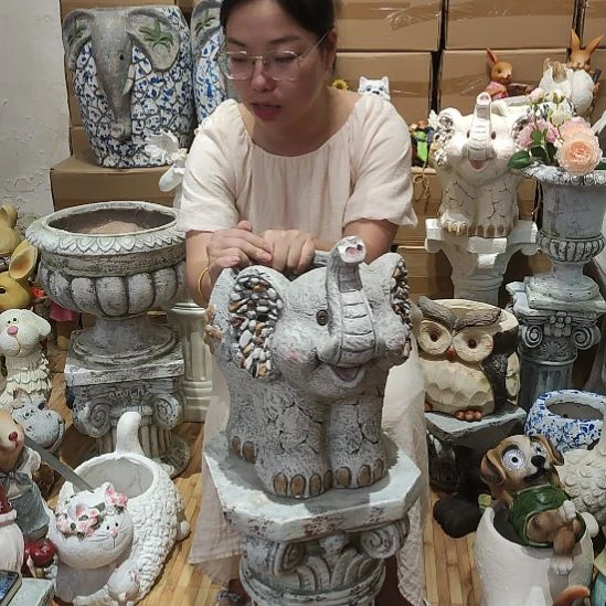 合成树脂氧化镁灰色大象花盆