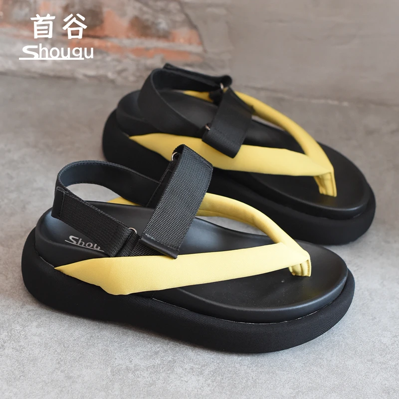 shougu/首谷2025年夏季新款魔术贴厚底夹趾凉鞋女百搭休闲沙滩鞋
