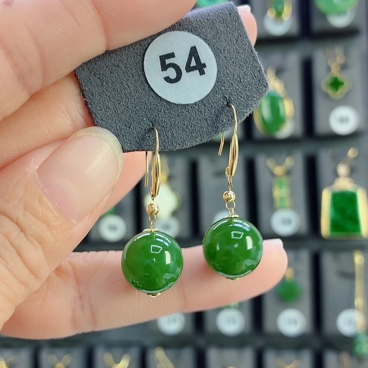 和田玉18K金镶嵌耳饰