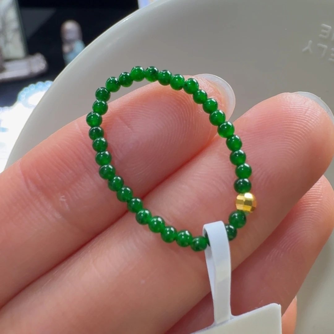 翡翠未镶嵌手链爆款！冰种辣阳绿小米珠2mm