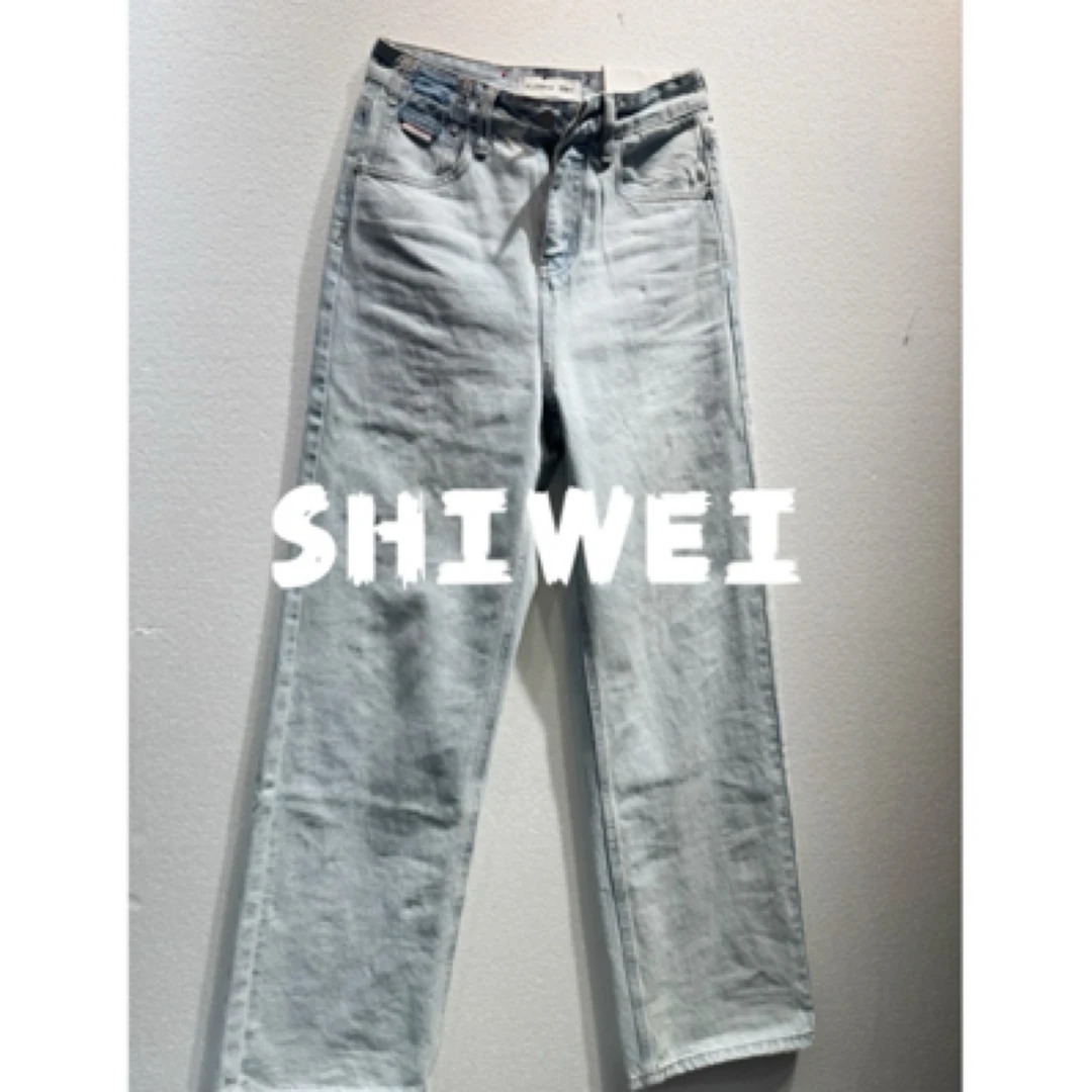 【时微轻奢】欧美简约百搭阔腿裤蓝色牛仔裤