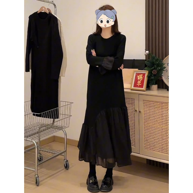 大码女装秋冬新款时尚高级感法式赫本风连衣裙胖mm洋气显瘦小黑裙