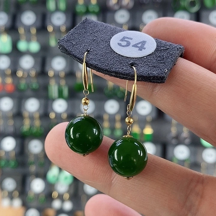 和田玉耳饰18K金镶嵌