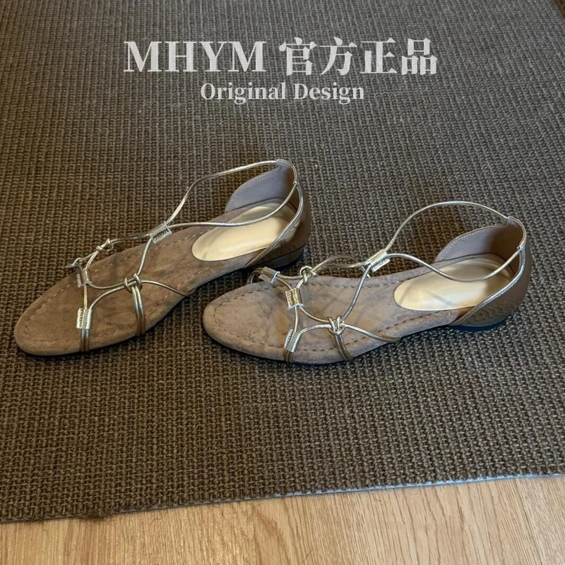 MH官方复古小众编织软底露趾罗马鞋女度假风气质配裙子方头凉鞋
