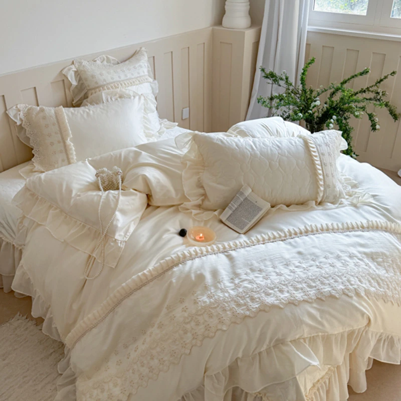 全棉高级感公主风被罩夹棉床盖款四件套韩式少女心纯棉床单被套