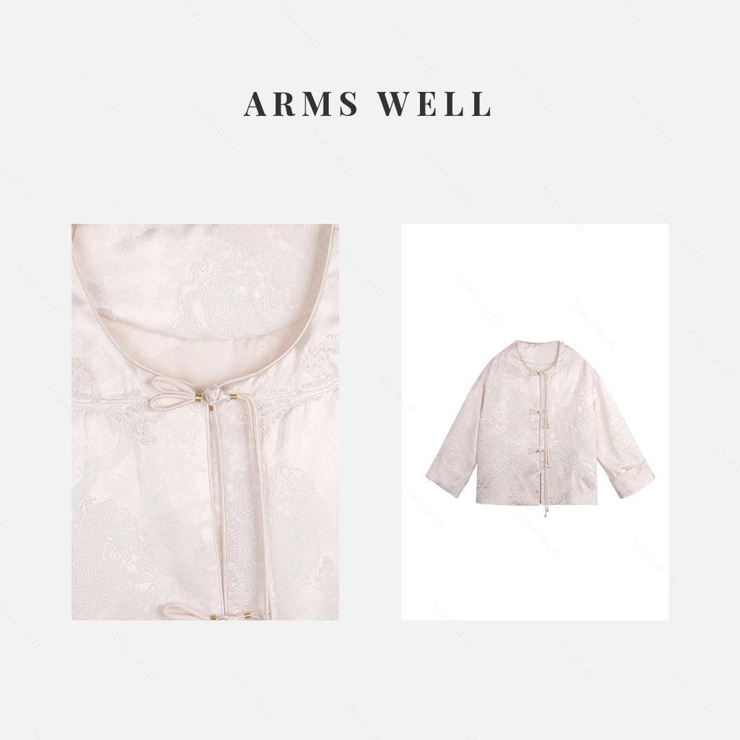 ARMS WELL王囡囡 白色绣花圆领盘扣新中式国风外套 L270