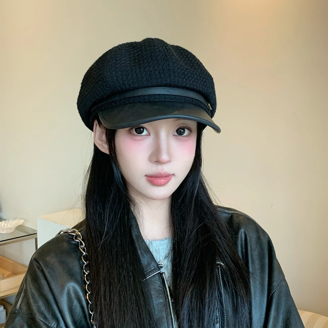 饰友九喜丨日系黑色贝雷帽女文艺复古百搭显脸小云朵画家帽子