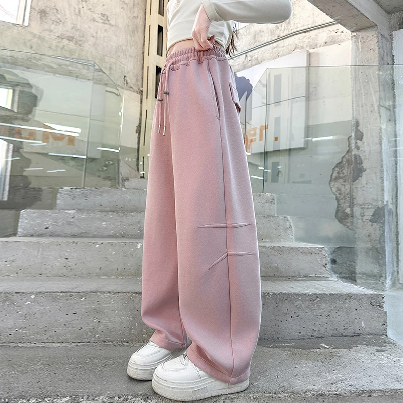 儿童秋装2025新款大女童装灰色裤子春秋款运动卫裤秋季阔腿直筒裤