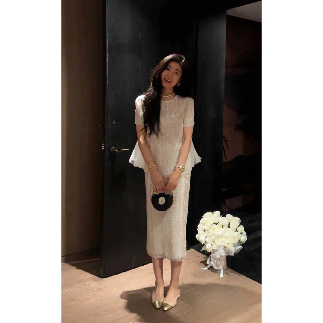 【N·COU】25夏新款【金包银】重工刺绣亮片绣珠上衣两件套DY22591-1