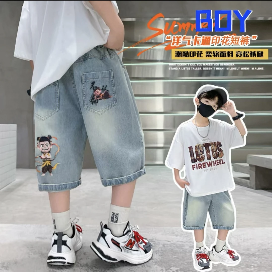 中大男童夏季超薄牛仔裤七分裤夏季薄牛仔面料柔软2025年新款
