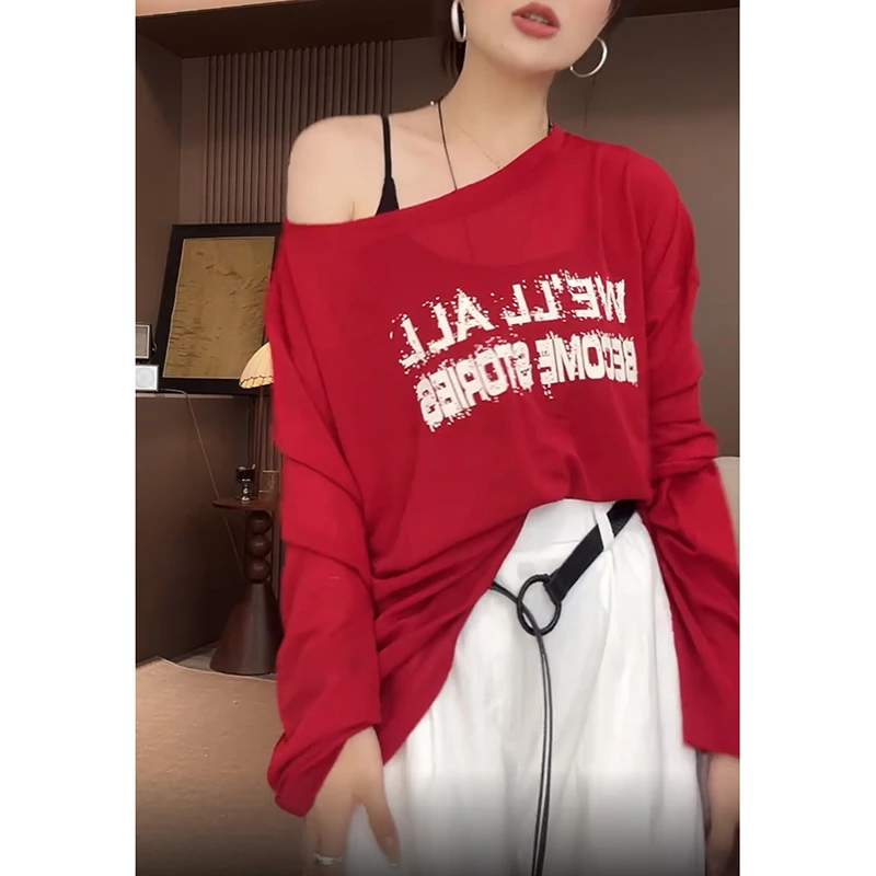 小众高级感字母印花长袖T恤女夏季2025新款小个子休闲宽松ins上衣