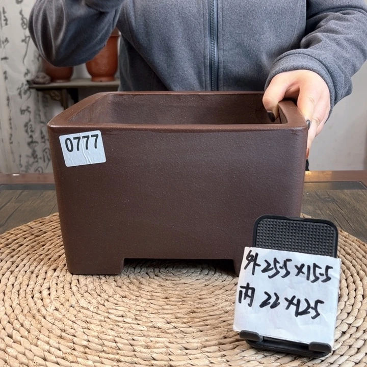 紫砂花盆紫玉金砂素面正方0777