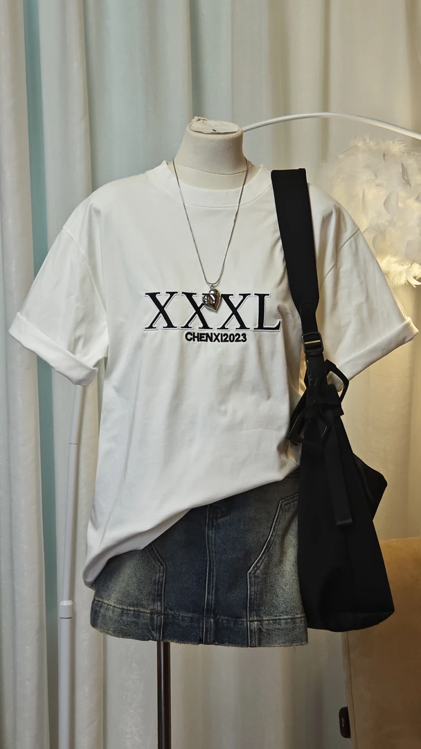 潮流时尚宽松百搭套头男女同款圆领设计短袖T恤 8174-2