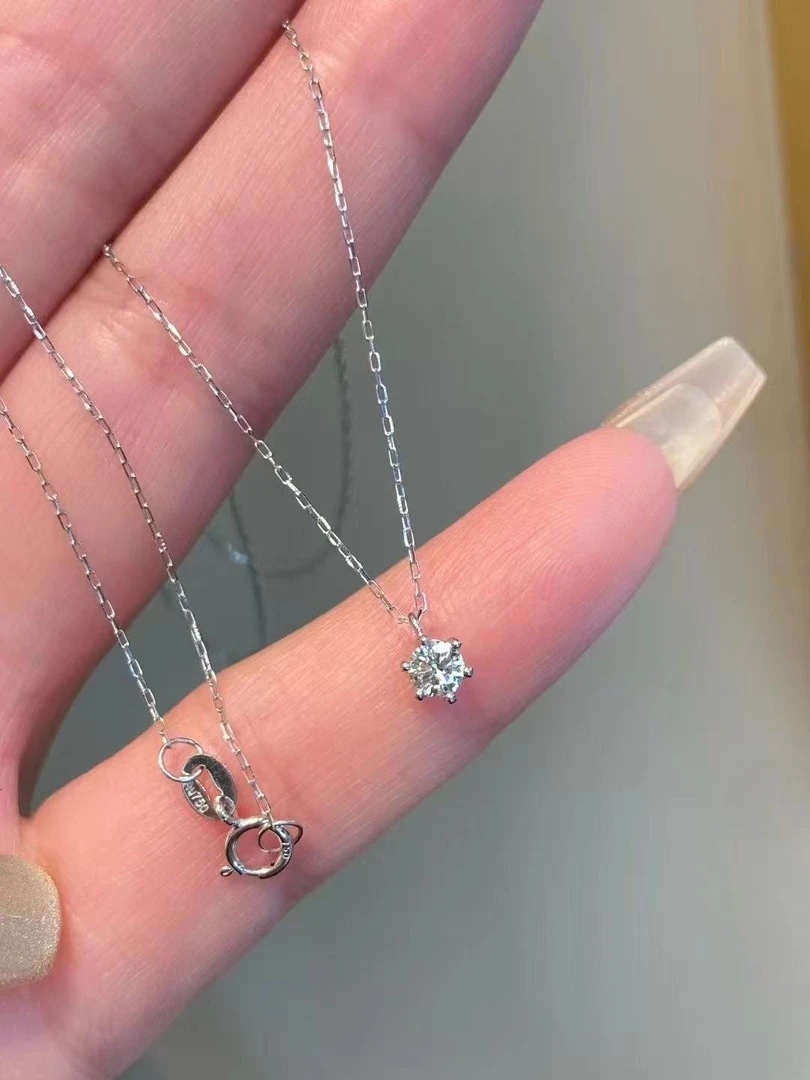 18k金镶嵌天然钻石独钻20分经典六爪镶套链XC