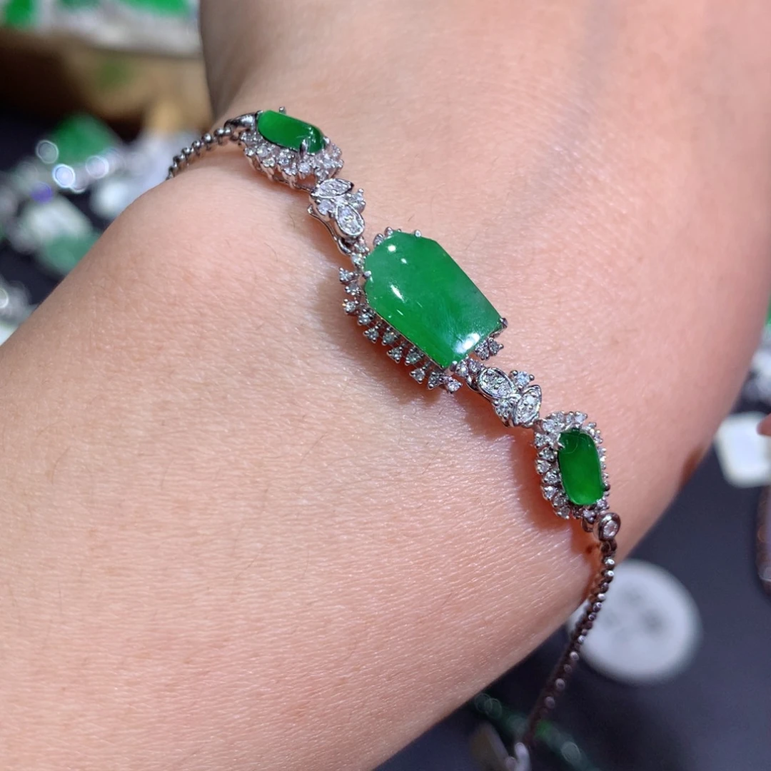 翡翠手链18K金镶嵌翡翠