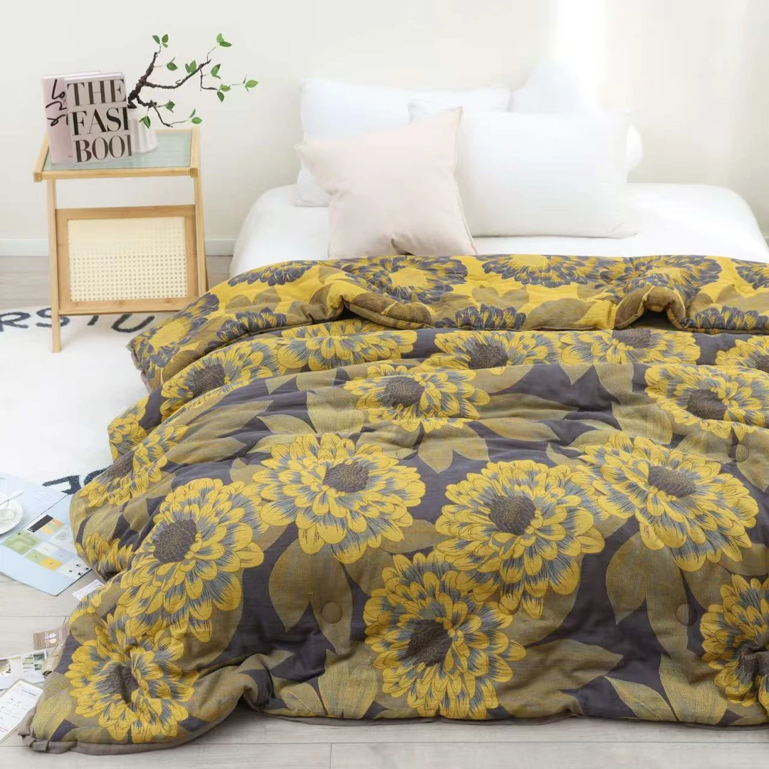 床单【金菊映秋】2.3x2.5米 纯棉高端双层纱双人加厚加大床单