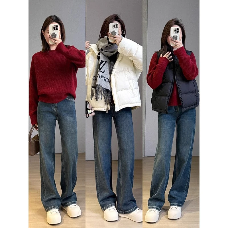窄版牛仔裤女高腰2025年新款直筒宽松早秋薄款小个子显瘦阔腿裤子