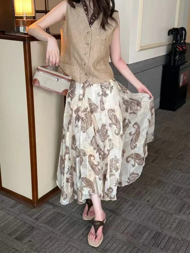 深圳南油白桃美美 老钱风复古腰果花半身裙夏季新款五节裙A2362