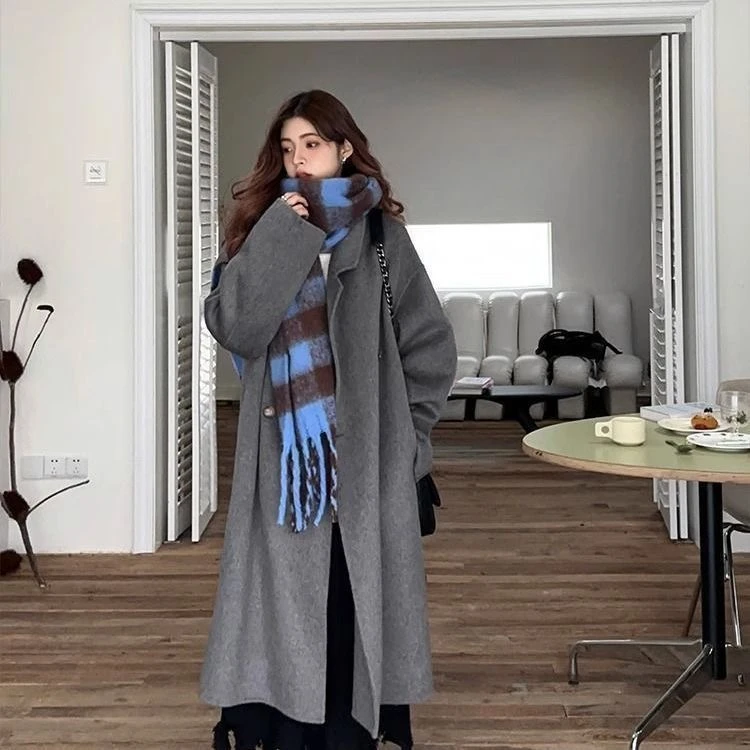 【加棉款】爆款小个子长款羊毛大衣外套加棉加厚韩版风直筒宽松外套