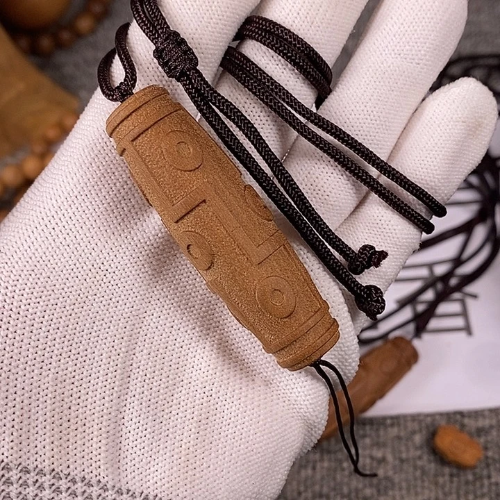 檀香木手串/手链老山檀香黑肉雕刻大天珠微瑕疵