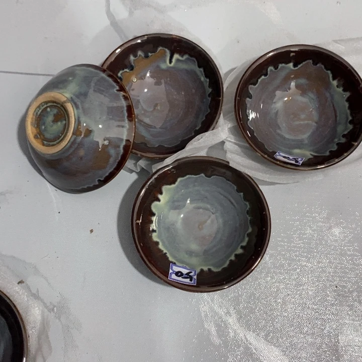 瓷片窑变小茶盏茶碗麻酱碗4个
