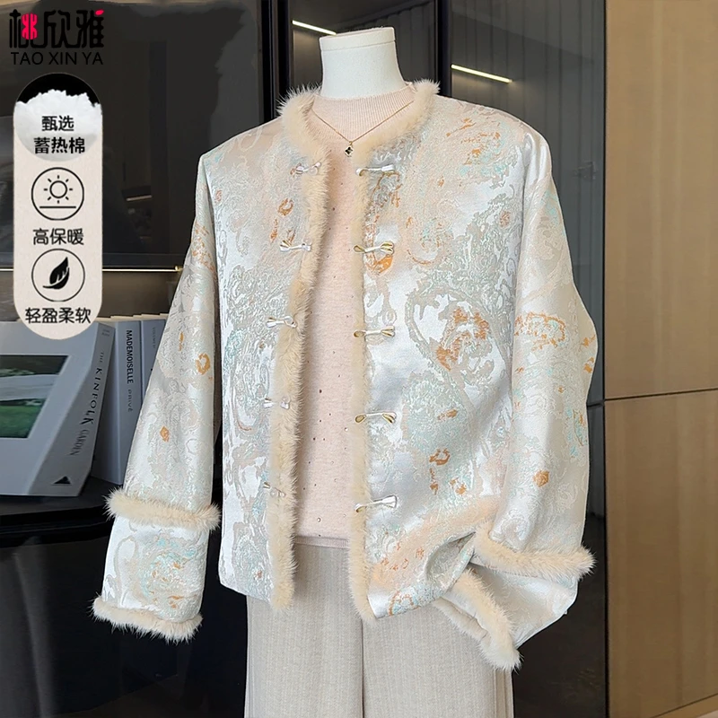 国风妈妈冬装夹棉外套2025新款中老年女装短款棉服秋冬棉袄上衣服