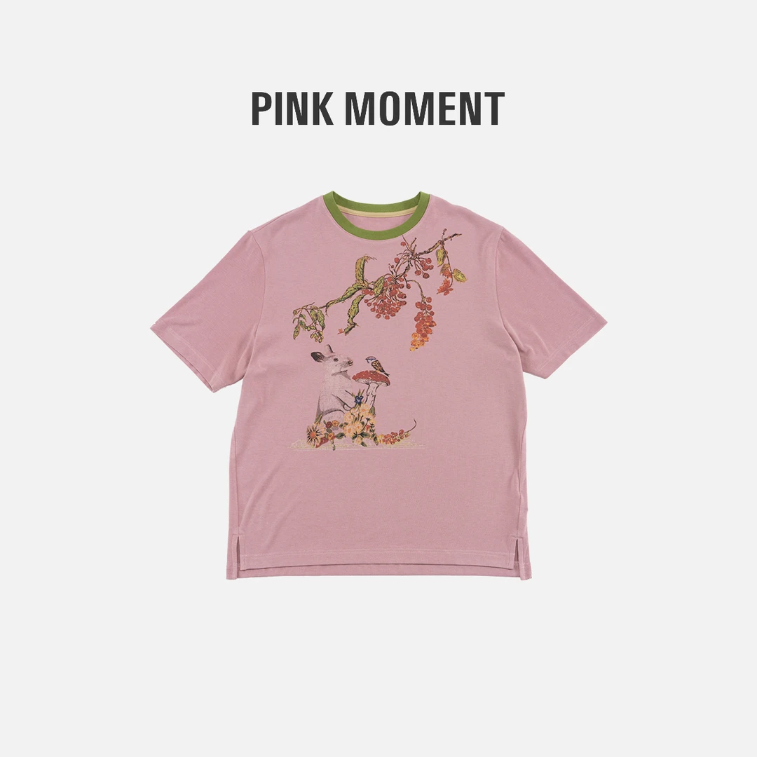 PM王囡囡 “撞色兔子” 粉色撞色兔子卡通大版型短袖 ND1A0067